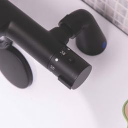 ETAL Orhan Matt Black 40mm Deck Mounted Dual Control Thermostatic Shower Mixer Tap