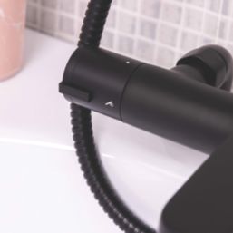 ETAL Orhan Matt Black 40mm Deck Mounted Dual Control Thermostatic Shower Mixer Tap