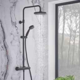 Meda Rear-Fed Exposed Black Thermostatic Bar Mixer Shower