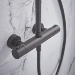 Meda Rear-Fed Exposed Black Thermostatic Bar Mixer Shower