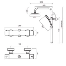 Meda Rear-Fed Exposed Black Thermostatic Bar Mixer Shower