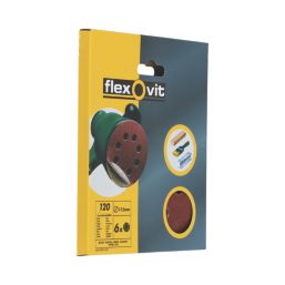 Flexovit  A203F 120 Grit 8-Hole Punched Multi-Material Sanding Discs 115mm 6 Pack