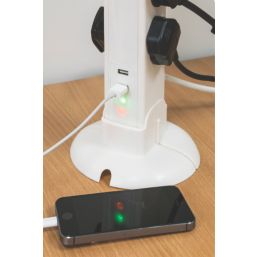 Masterplug 13A 10-Gang Unswitched Surge-Protected Tower Extension Lead + 2.1A 2-Outlet Type A USB Charger  1m