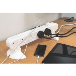 Masterplug 13A 10-Gang Unswitched Surge-Protected Tower Extension Lead + 2.1A 2-Outlet Type A USB Charger  1m