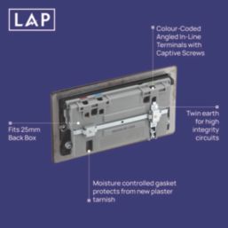 LAP  13A 2-Gang SP Switched Socket + 3A 45W 2-Outlet Type A & C USB Charger Black Nickel with Black Inserts