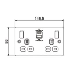 LAP  13A 2-Gang SP Switched Socket + 3A 45W 2-Outlet Type A & C USB Charger Black Nickel with Black Inserts