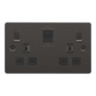 LAP  13A 2-Gang SP Switched Socket + 3A 45W 2-Outlet Type A & C USB Charger Black Nickel with Black Inserts