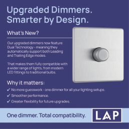 LAP  1-Gang 2-Way LED Dimmer Switch  Brushed Steel with Colour-Matched Inserts