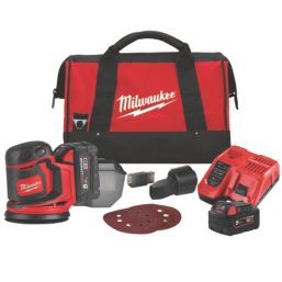 Milwaukee M18 BOS125-502B 125mm 18V 2 x 5.0Ah Li-Ion RedLithium  Cordless Random Orbit Sander