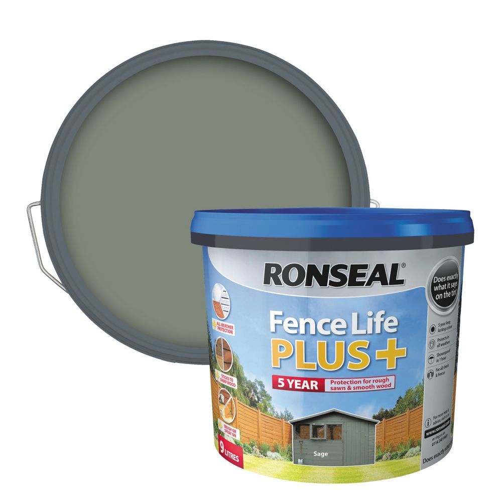 ronseal fence life plus shed & fence treatment sage 9ltr