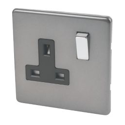 Varilight  13AX 1-Gang DP Switched Plug Socket Slate Grey  with Black Inserts