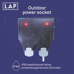 LAP  IP66 13A 2-Gang 2P+E Weatherproof Outdoor Switched Socket