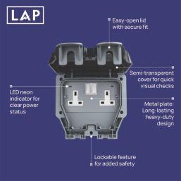 LAP  IP66 13A 2-Gang 2P+E Weatherproof Outdoor Switched Socket