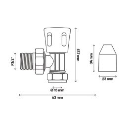 Flomasta  15mm x 21mm White/Chrome Angled Modern Manual Radiator Valve Head & Body