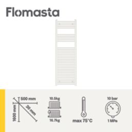 Flomasta 1600mm x 500mm 2409BTU White Flat  Towel Radiator