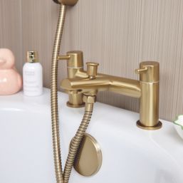 ETAL Juke Brushed Brass 112mm Deck Mounted Dual Control Manual Shower Mixer Tap
