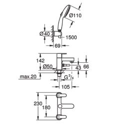 Grohe Get Chrome 142mm Deck Mounted Dual Control Manual Shower Mixer Tap
