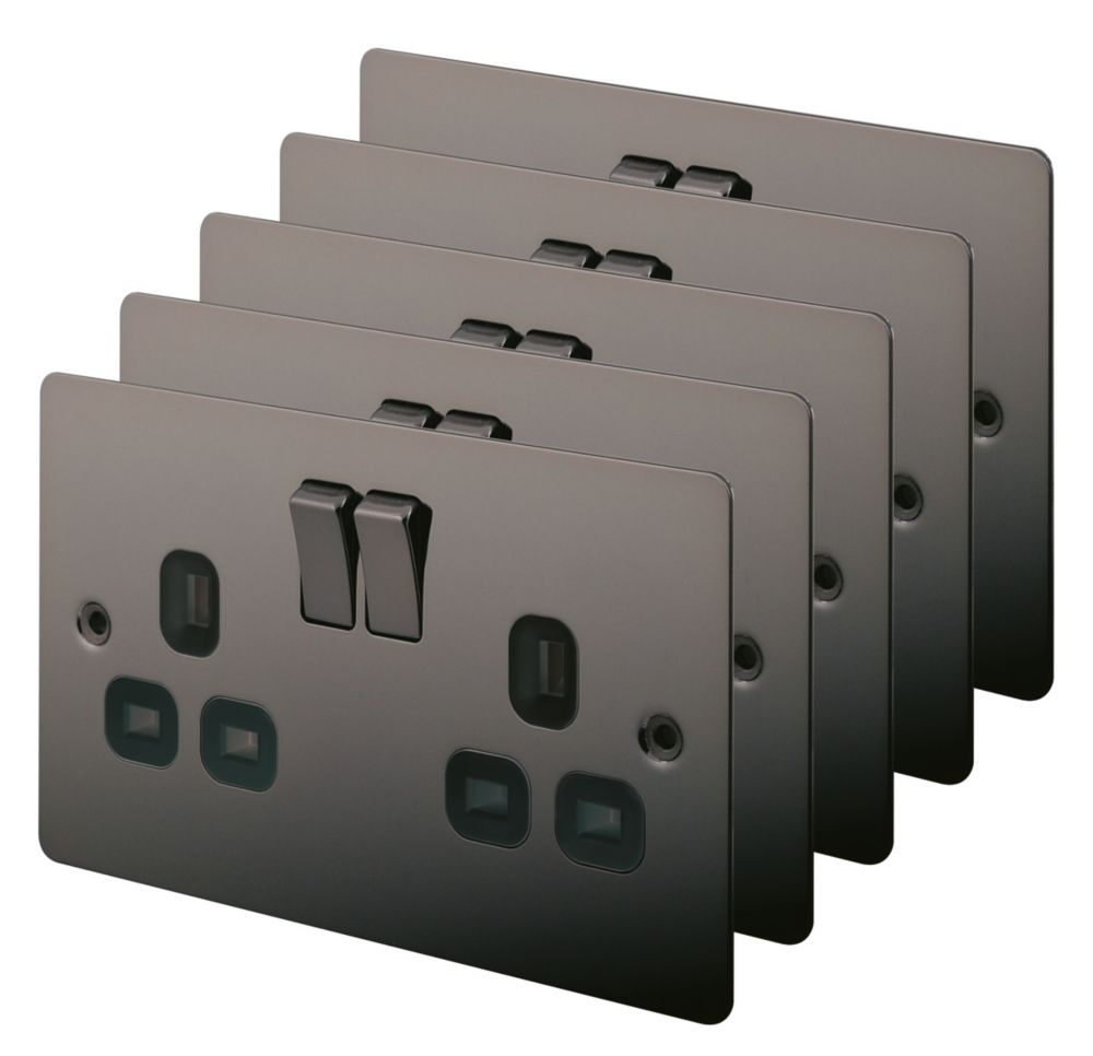 LAP 13A 2-Gang DP Switched Plug Sockets Black Nickel with Black Inserts ...