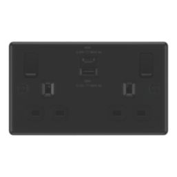 LAP  13A 2-Gang SP Switched Socket + 3A 45W 2-Outlet Type A & C USB Charger Matt Black with Black Inserts