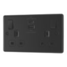LAP  13A 2-Gang SP Switched Socket + 3A 45W 2-Outlet Type A & C USB Charger Matt Black with Black Inserts