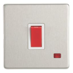 Contactum Lyric 32A 1-Gang DP Control Switch Brushed Steel with Neon with White Inserts