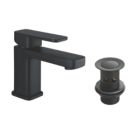 Highlife Bathrooms Fife Matt Black 137mm Cloakroom Lever Mono Basin Mixer Tap  With Clicker Waste