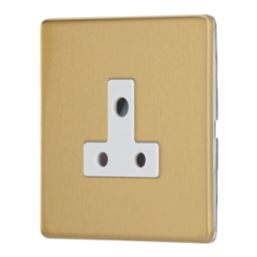 Contactum Lyric 5A 1-Gang Unswitched Round Pin Socket Brushed Brass with White Inserts