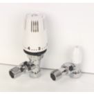 Myson PLUSPAK10AC 10mm x 1/2" Chrome/White Angled Standard Thermostatic Radiator Valve & Lockshield
