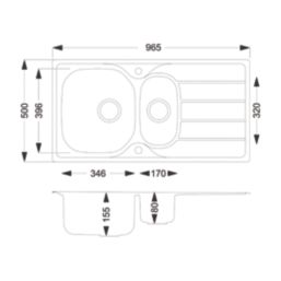 Carysil KD150 / HS605 1.5 Bowl Stainless Steel Inset Kitchen Sink & Tap Pack 965mm x 500mm