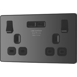 British General Evolve 13A 2-Gang SP Switched Socket + 3.1A 15.5W 2-Outlet Type A USB Charger Black Chrome with Black Inserts