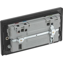 British General Evolve 13A 2-Gang SP Switched Socket + 3.1A 15.5W 2-Outlet Type A USB Charger Black Chrome with Black Inserts