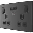 British General Evolve 13A 2-Gang SP Switched Socket + 3.1A 15.5W 2-Outlet Type A USB Charger Black with Black Inserts