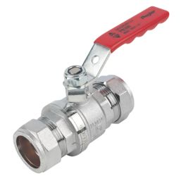 Pegler PB300 Compression Full Bore 28mm Lever Ball Valve with Red Handle