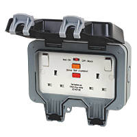 British General  IP66 13A 2-Gang SP Weatherproof Outdoor Switched Passive RCD Socket