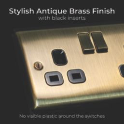 British General Nexus Metal 13A 2-Gang DP Switched Plug Sockets Antique Brass  with Black Inserts 5 Pack