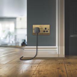 British General Nexus Metal 13A 2-Gang DP Switched Plug Sockets Antique Brass  with Black Inserts 5 Pack