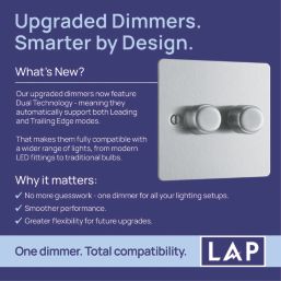 LAP  2-Gang 2-Way LED Dimmer Switch  Brushed Steel with Colour-Matched Inserts
