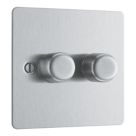 LAP  2-Gang 2-Way LED Dimmer Switch  Brushed Steel with Colour-Matched Inserts