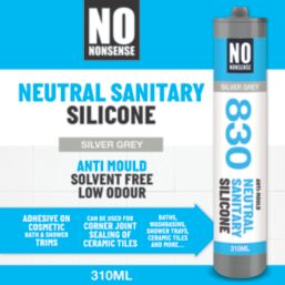 No Nonsense 830 Anti-Mould Neutral Sanitary Silicone Sealant Silver Grey 310ml