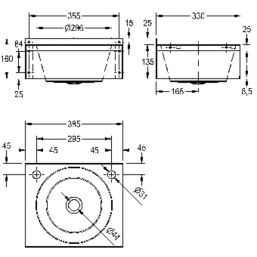 1 Bowl Stainless Steel 2-Tap Hole Wall-Hung Wash Basin 345mm x 185mm
