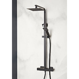Highlife Bathrooms Orkney Series 2  Rear-Fed Exposed Matt Black Thermostatic Shower