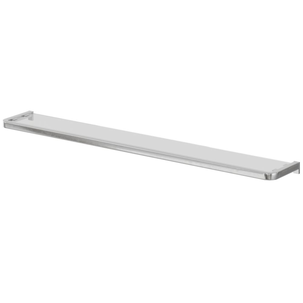 Elland Brushed Chrome Steel & Glass Bathroom Shelf 600mm x 120mm x 20mm ...