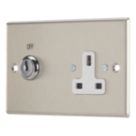 Contactum iConic 13A Key Switch 1-Gang 2-Pole Switched Socket Brushed Steel with White Inserts