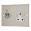 Contactum iConic 13A Key Switch 1-Gang 2-Pole Switched Socket Brushed Steel with White Inserts
