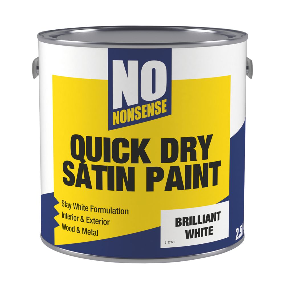No Nonsense 2.5Ltr Brilliant White Satin WaterBased Trim Paint Screwfix