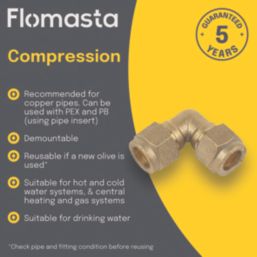 Flomasta  Brass Compression Equal 90° Elbows 15mm 2 Pack