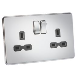 Knightsbridge  13A 2-Gang DP Switched Double Socket Polished Chrome  with Black Inserts