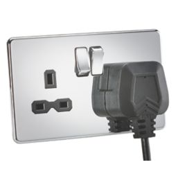 Knightsbridge  13A 2-Gang DP Switched Double Socket Polished Chrome  with Black Inserts
