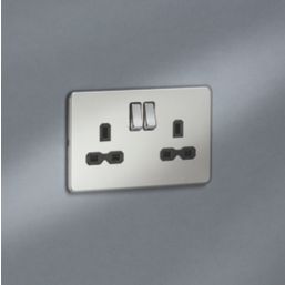 Knightsbridge  13A 2-Gang DP Switched Double Socket Polished Chrome  with Black Inserts