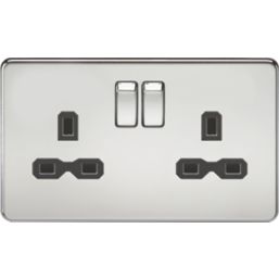 Knightsbridge  13A 2-Gang DP Switched Double Socket Polished Chrome  with Black Inserts